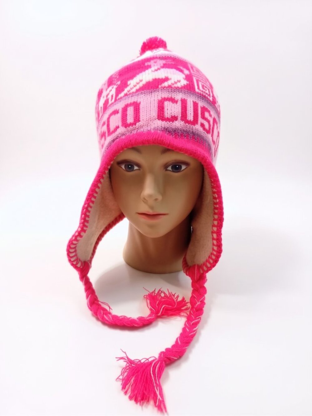 Peruvian Chullo Hat Alpaca Wool Thermal Fleece Lining Cusco Fuchsia